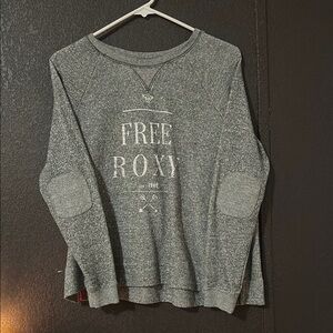 Roxy Gray Crewneck Sweater with Vintage Text